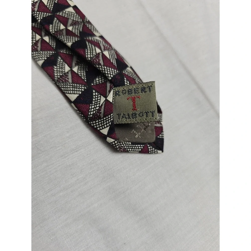 Vintage Robert Talbott Tie Mens‎ Burgundy Red Silk Geometric Made USA 90s